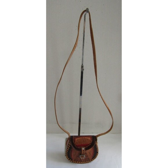 Western Crossbody Mini Brown Tooled Leather Purse Shoulder Bag - Picture 6 of 6